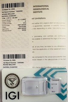 Luxusný prírodný diamant 0,11 ct – Top farba D, certifikát I - 2