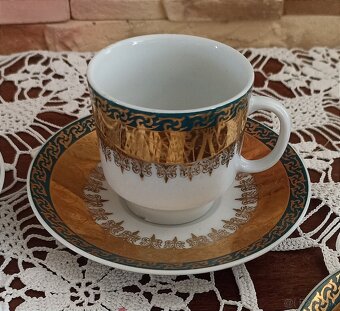 Retro porcelánová kávová súprava (H&C Chodov) - zeleno-zlatá - 2