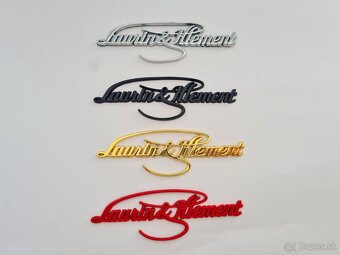 Nápis Laurin Klement , chrom, zlatý, červený, čierny - 2