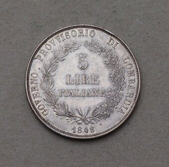 Strieborná 5 Lire - Lira 1848 M - Revolučná - 2