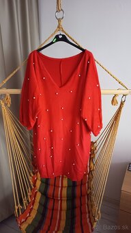 Dámske šaty nové červené s perlami veľkosť L - 2