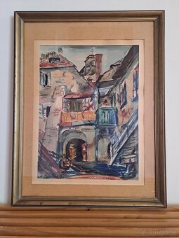 OBRAZ "ITALSKÉ DOMY" - KRESBA, SIGNOVANÝ - 2