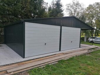 Montovaná plechová garáž 6×6 m + prístrešok 3×6 m s výklopný - 2