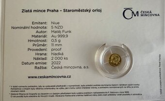 Zlatá proof minca Praha - Staromestský orloj - 2