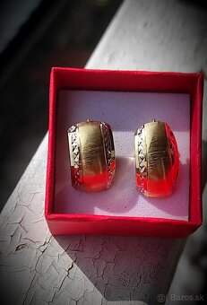 Gravirovane biele žlté zlato náušnice 585 - 2