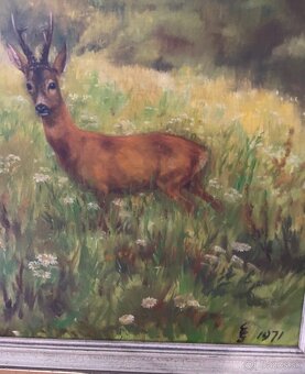 Maľovaný obraz, srnec na lúke - 2