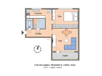 RESERVÉ 2i byt s loggiou 53m2 pri Mlyn.náhone / Študentská - 2