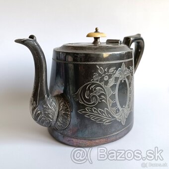 Tradičný postriebrený viktoriánsky čajník s rohovinovou úchy - 2