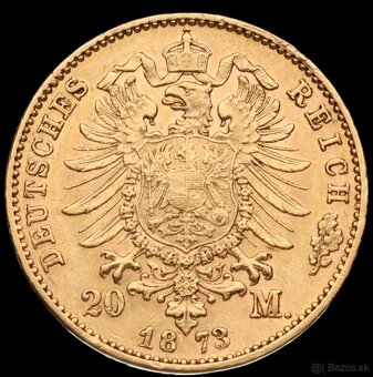 Zlatá 20 Marka 1873 D / Mnichov / Ludvík II. (1864 – 1886) - 2