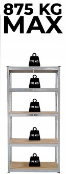 REGAL strieb. Vyska 180x90x40cm. Zataz 5 polic spolu 875 kg - 2