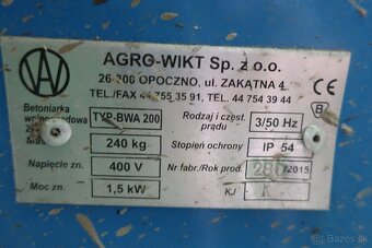 stavebná miešačka AGRO-WIKT BWA-200, 400 V - 2
