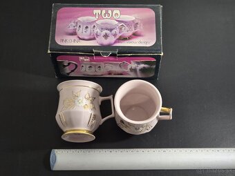Čínsky ružový karlovarský porcelán - šálky - 2