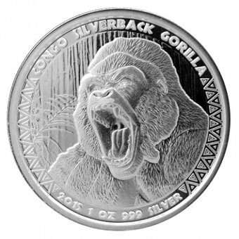 Stříbrná investiční mince Kongo Gorila 1 Oz 2015 až 2023 - 2