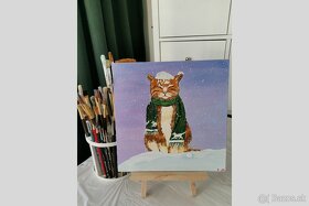 Maľba Zimná prechádzka mačky - 2