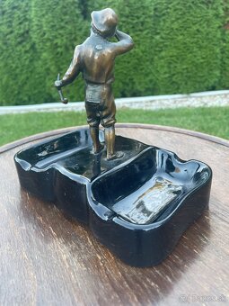 starožitny figuralny popolník -porcelan mosadz - 2