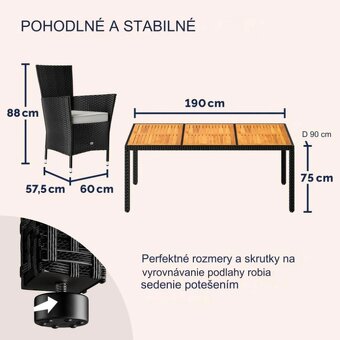 Záhradný ratanový stôl čierna 150 a 190 x 90 a 6 stoličiek - 2