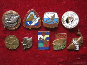 Rybárske odznaky, rybársky odznak 9 kusov. - 2