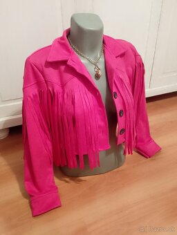 Ružová strapcová bunda M - 2