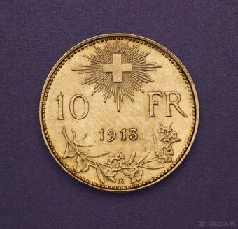 Zlatý 10 Frank 1913 B - Vreneli - Švajčiarsko - 2