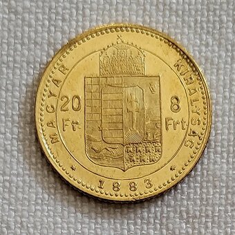 Zlatý uhorský 8 zlatník FJI 1883 kb, TOP stav - 2