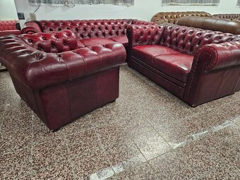 CHESTERFIELD ŠTÝL,BORDOVO-ČERVENÁ KOŽENÁ,NEROZŤAHOVACIA - 2