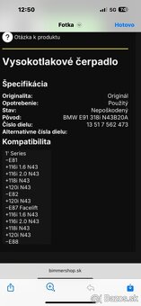 Vysokotlakové benzínové čerpadlo BMW 1.6i N43 - 2