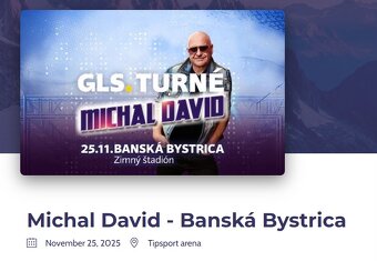 Vstupenky - Michal David - Banská Bystrica - 2