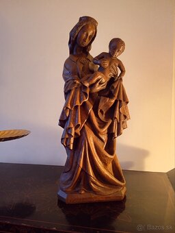 Stará z dreva vyrezávaná Madona s dieťaťom 50 cm - 2