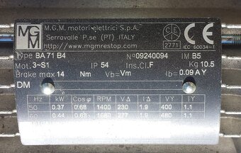 Predám elektromotor s prevodovkou KW-0,37... ot-68... ø - 2