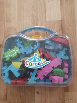 Drevená skladačka vláčik v kufríku - abeceda a číslice , - 2