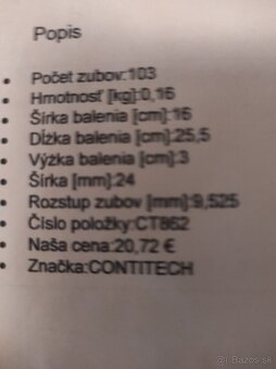 Predám nový rozvodový remeň Continental CT862. - 2