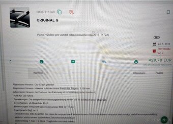 Originál strešné nosiče Audi Q5 2013 - 2