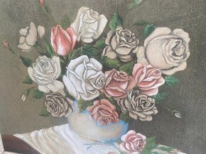 Starožitný maľovaný obraz - kvety - 2