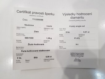Zlaté náušnice s perlami diamanty - 2