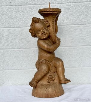 Anděl světlonoš dřevěný svícen 37,5cm - 2
