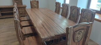 Drevený stôl Poľovnicke motivy 90×200cm+10stoliček - 2