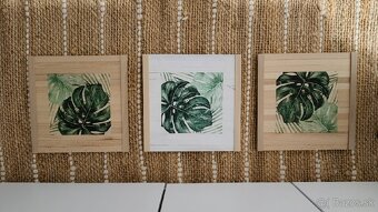 Originálne Handmade obrazy sada 3 kusy drevené Monstera - 2