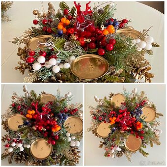 Adventný veniec L 38cm na stôl na drevenom podstavci pre 4 s - 2