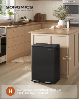 2× Dvojitý odpadkový kôš SONGMICS 2×30 l – čierny, nový - 2