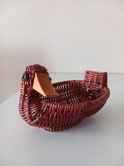 Starý prútený minikošík - miska v tvare kačičky 11,5x8 cm - 2
