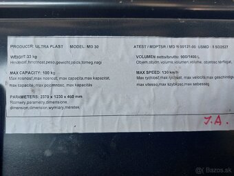 Predam Strešný Box Ultraplast MD30 900l+ nosiče Aguri R2Blac - 2