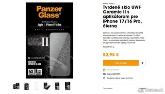 Tvrdené sklo UWF Ceramic II s aplikátor. iPhone 17/16 Pro - 2