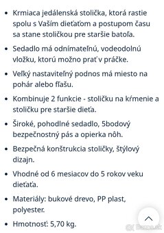 Jedálenská stolička 2v1 - 2