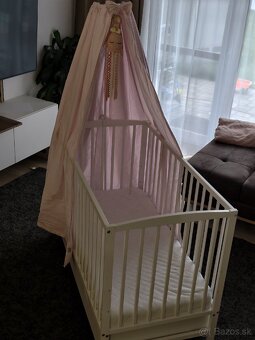 Detská postieľka so šuplíkom s matracom a baldachynom - 2