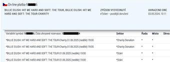 PREDÁM 2x lístok na Billie Eilish Praha, písať MAIL - 2