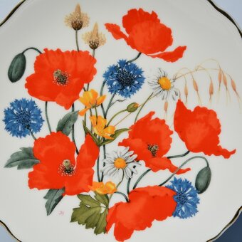 Porcelánový tanier - Divoké maky, nevädza a sedmokrásky - 2