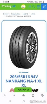 Predám Nankang letné pneumatiky 205/55 r16 - - 2