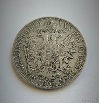 Spolkový toliar 1865 E František Jozef - Vzácnejší - 2