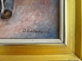 Starý obraz / Kůň a sedlák - D. Dařenová - olej 47x61 - 2