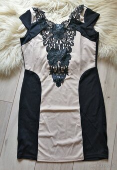 Béžová čierne šaty L,XL - 2